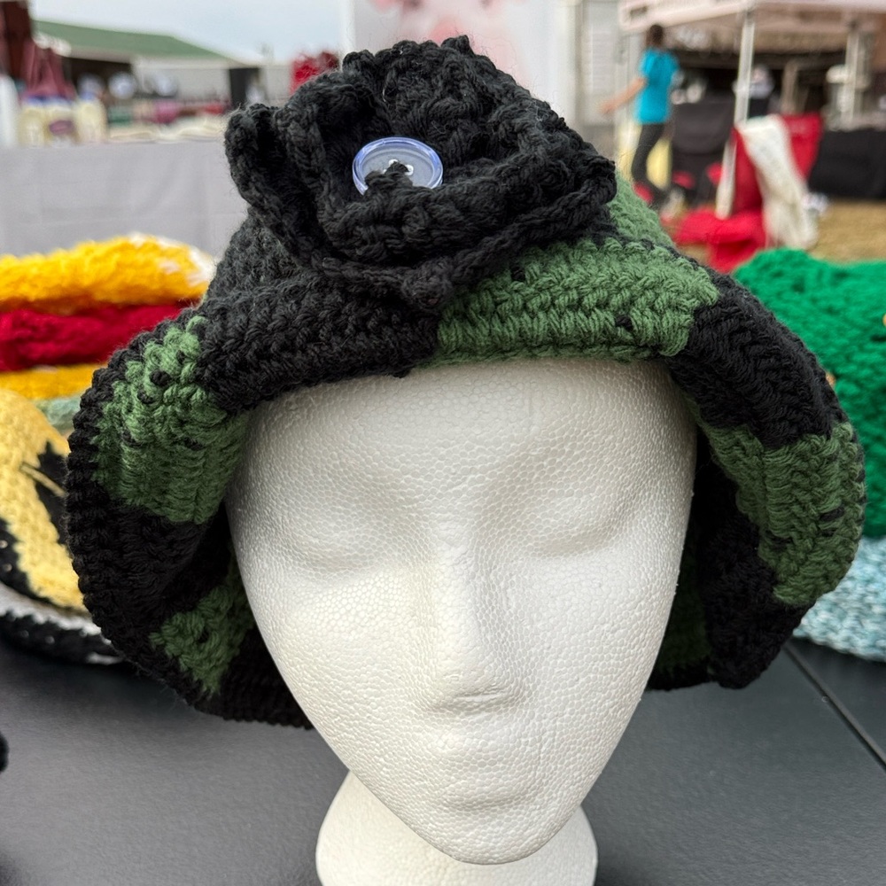 Green and Black Crochet Kids Hat